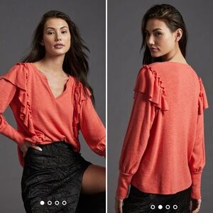 Pilcro Coral Ruffle-Sleeve V-Neck Blouse